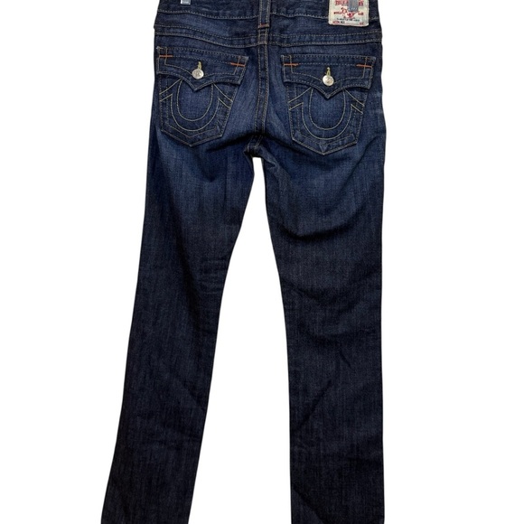 True Religion Men's Hand Picked Slim Red Orange Stitch Jeans Lost Lagoon Size 28 - Picture 2 of 8